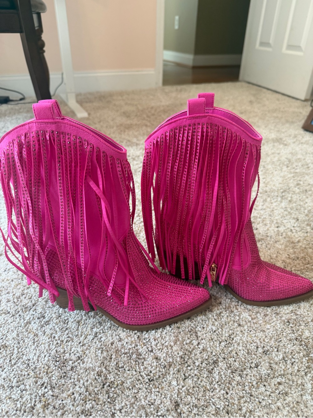 Jessica Simpson Neon Pink Rhinestone Fringe Western Heeled Boots